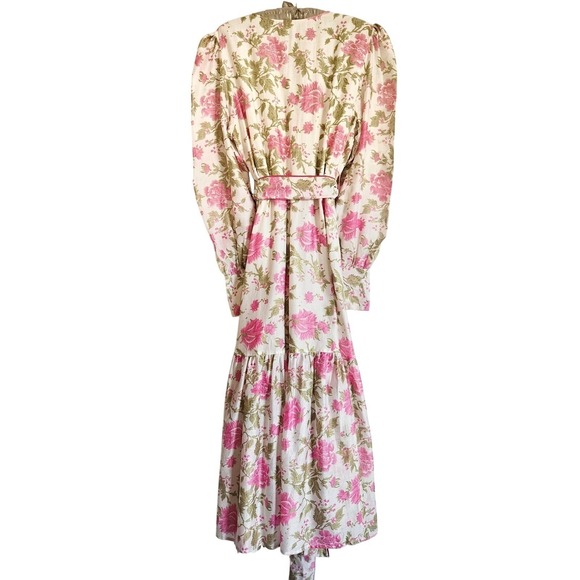 Sue Sartor Pink Floral Flounce Dress Cotton Midi Prairie Style Sz M‎ - Picture 10 of 11